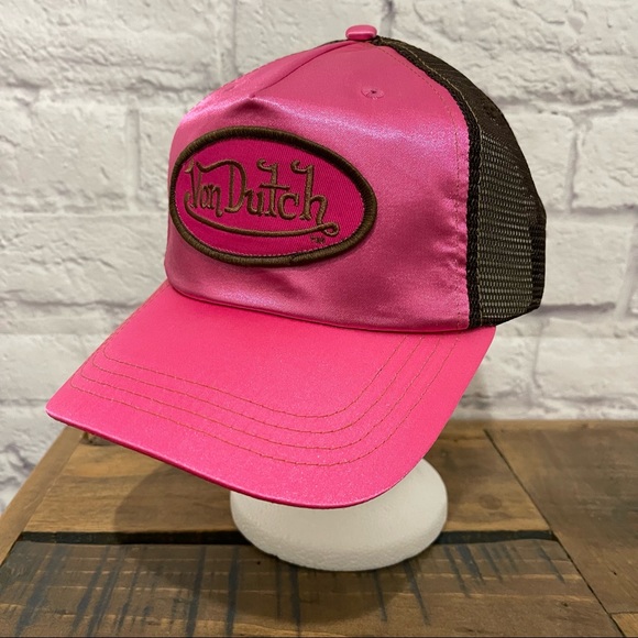 Von Dutch Accessories - VON DUTCH Kustommade Originals NWOT Pink Satin Trucker Snapback Hat Cap